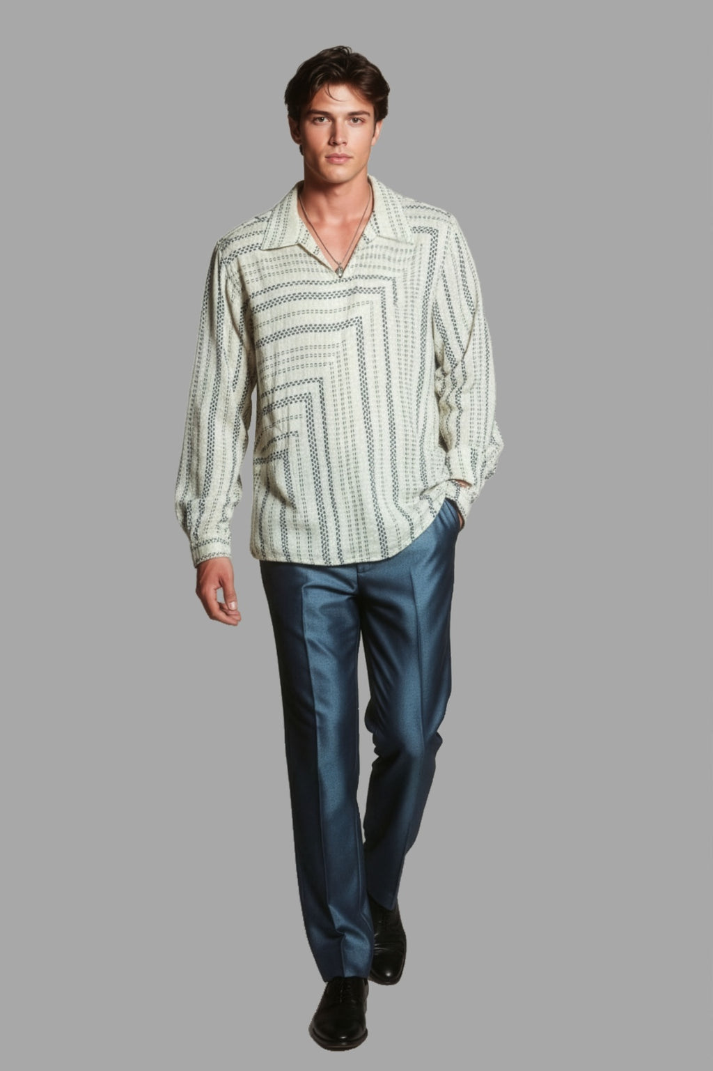 Cream handcrafted woven cotton shirt displayed in a full-body pose.