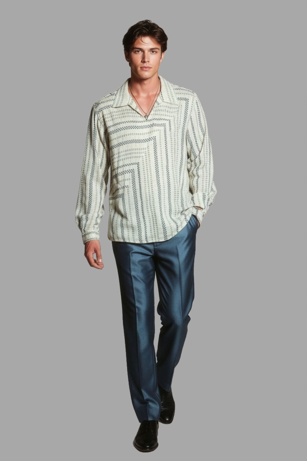 Cream handcrafted woven cotton shirt displayed in a full-body pose.